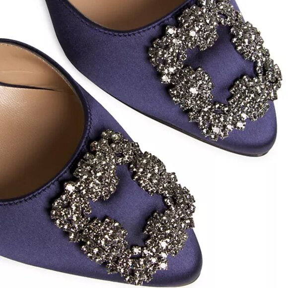 NEW$1295 Manolo Blahnik Hangisli 50 Satin Jewel Buckle Slingback Pump Low Heel 7 - Picture 3 of 16